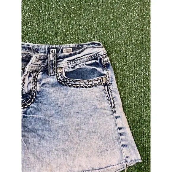 RETRO Y2K MISS ME CUTOFF BLUE DENIM SHORTS - Picture 4 of 8